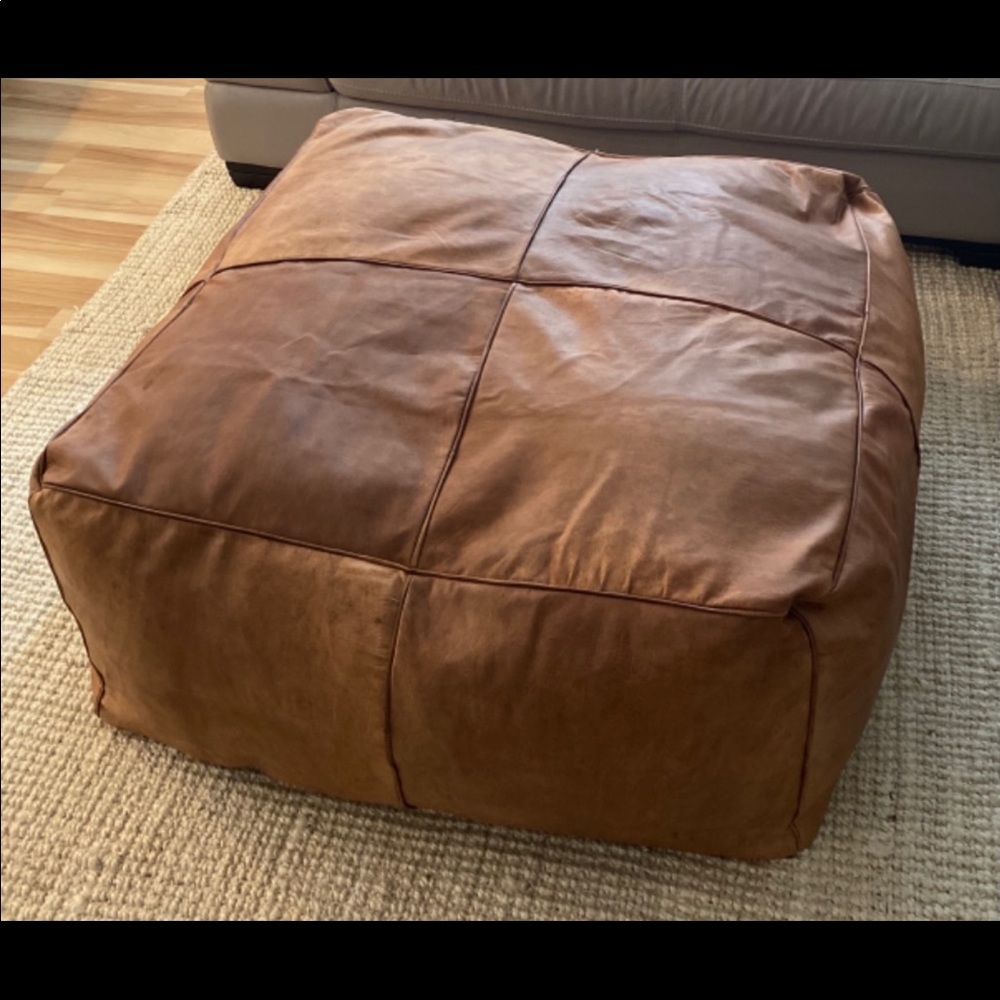 Brown goat leather ottoman from Morocco
